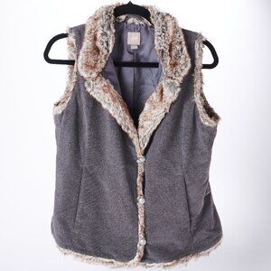 J Jill Gray Vest with Faux Fur - Button Up -Size Small